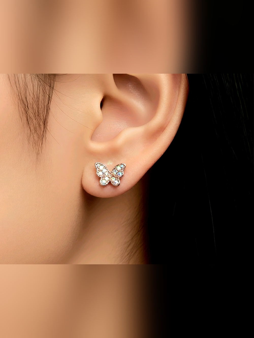Silver Butterfly Earrings With Aurora Borealis Crystals